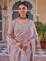 Mauve shimmer tissue silk saree with sequin jaal embroidery