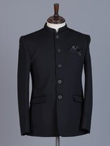Black terry rayon Jodhpuri blazer for reception wear