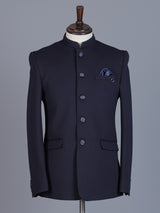 Navy terry rayon Jodhpuri blazer for weddings
