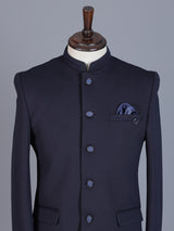 Navy terry rayon Jodhpuri blazer for weddings