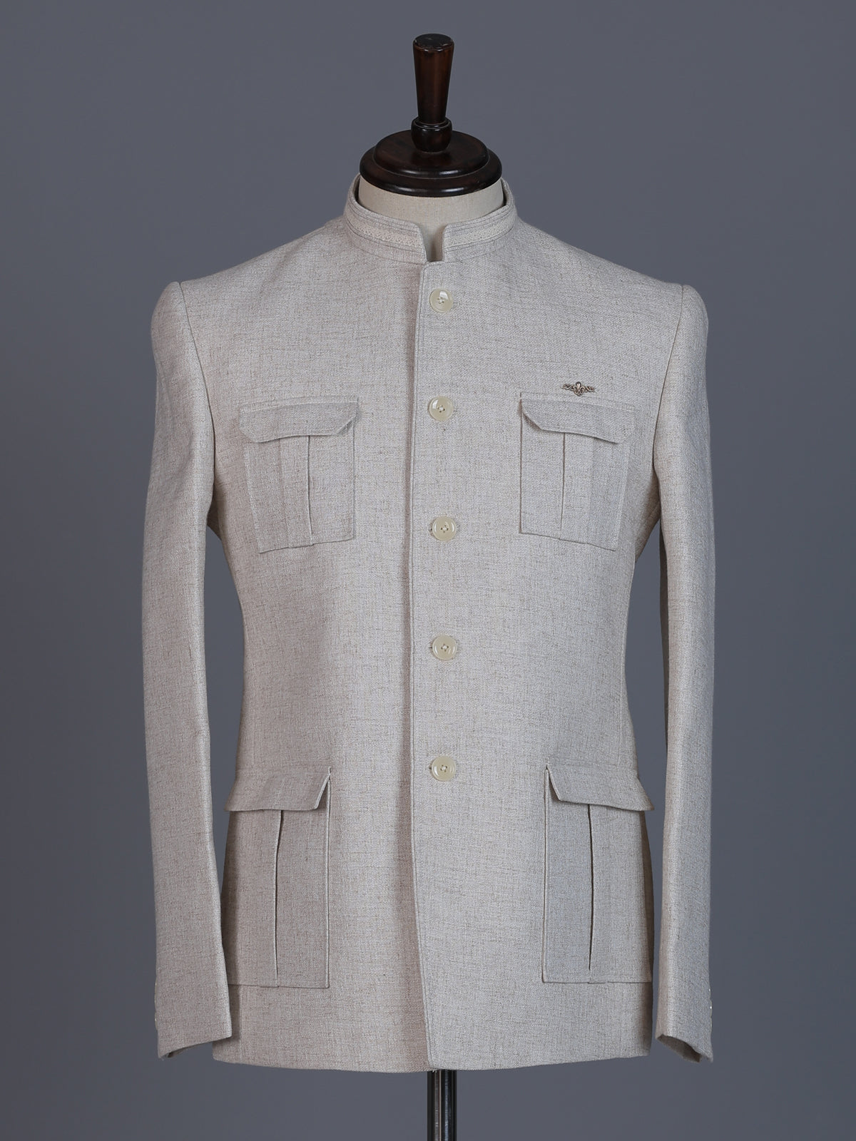 Beige linen silk textured blazer for men