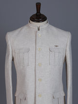 Beige linen silk textured blazer for men