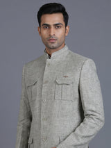 Grey linen textured blazer for men
