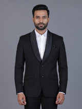 Black solid terry rayon blazer for formal wear