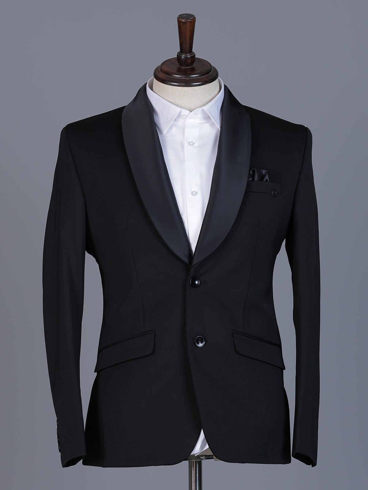 Black solid terry rayon blazer for formal wear