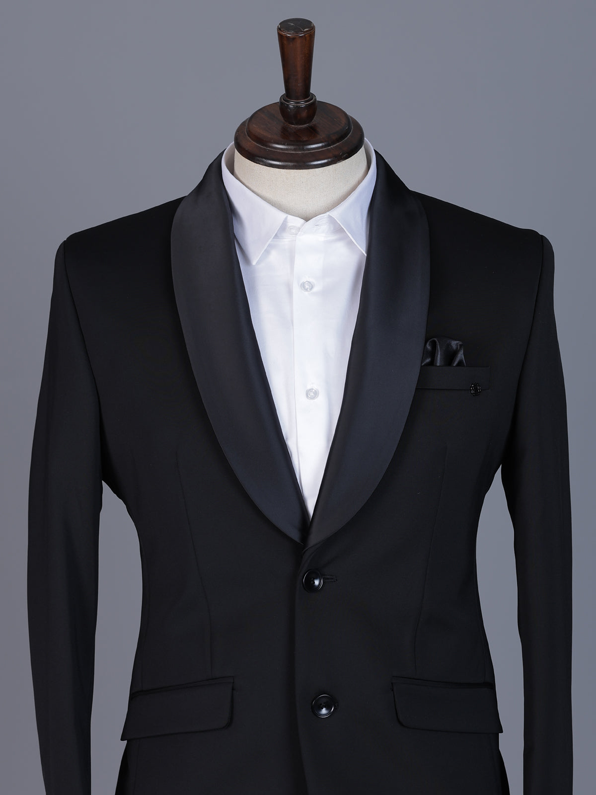 Black solid terry rayon blazer for formal wear