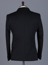 Black solid terry rayon blazer for formal wear