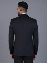Navy solid terry rayon blazer for formal occasions