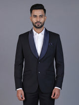 Navy solid terry rayon blazer for formal occasions