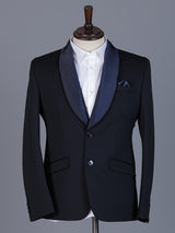 Navy solid terry rayon blazer for formal occasions