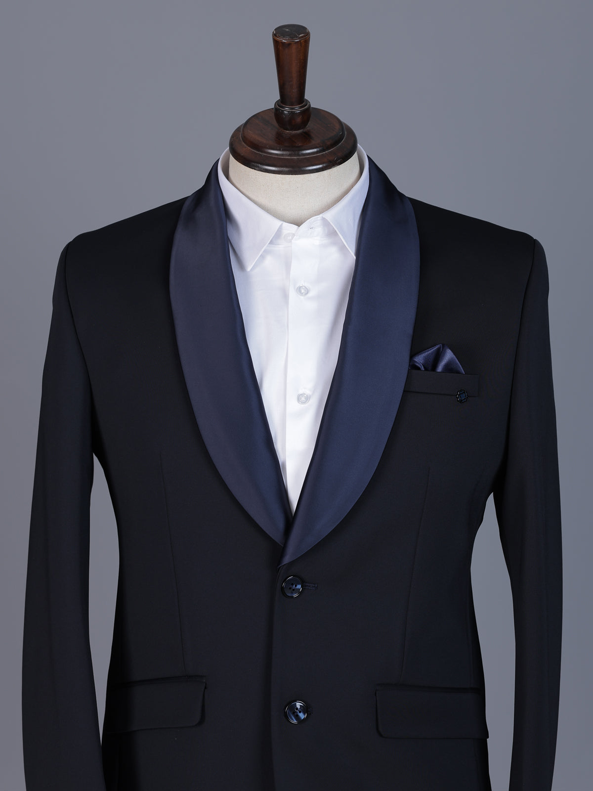 Navy solid terry rayon blazer for formal occasions