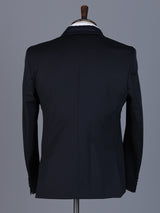 Navy solid terry rayon blazer for formal occasions