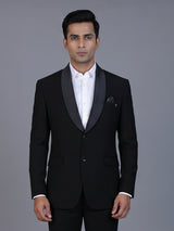 Black solid terry rayon blazer for party wear