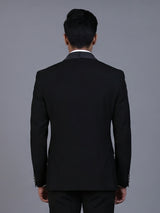 Black solid terry rayon blazer for party wear