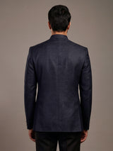 Navy jacquard textured Jodhpuri blazer for men