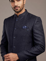 Navy jacquard textured Jodhpuri blazer for men