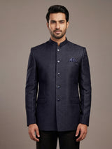 Navy jacquard textured Jodhpuri blazer for men