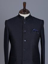 Navy jacquard textured Jodhpuri blazer for men