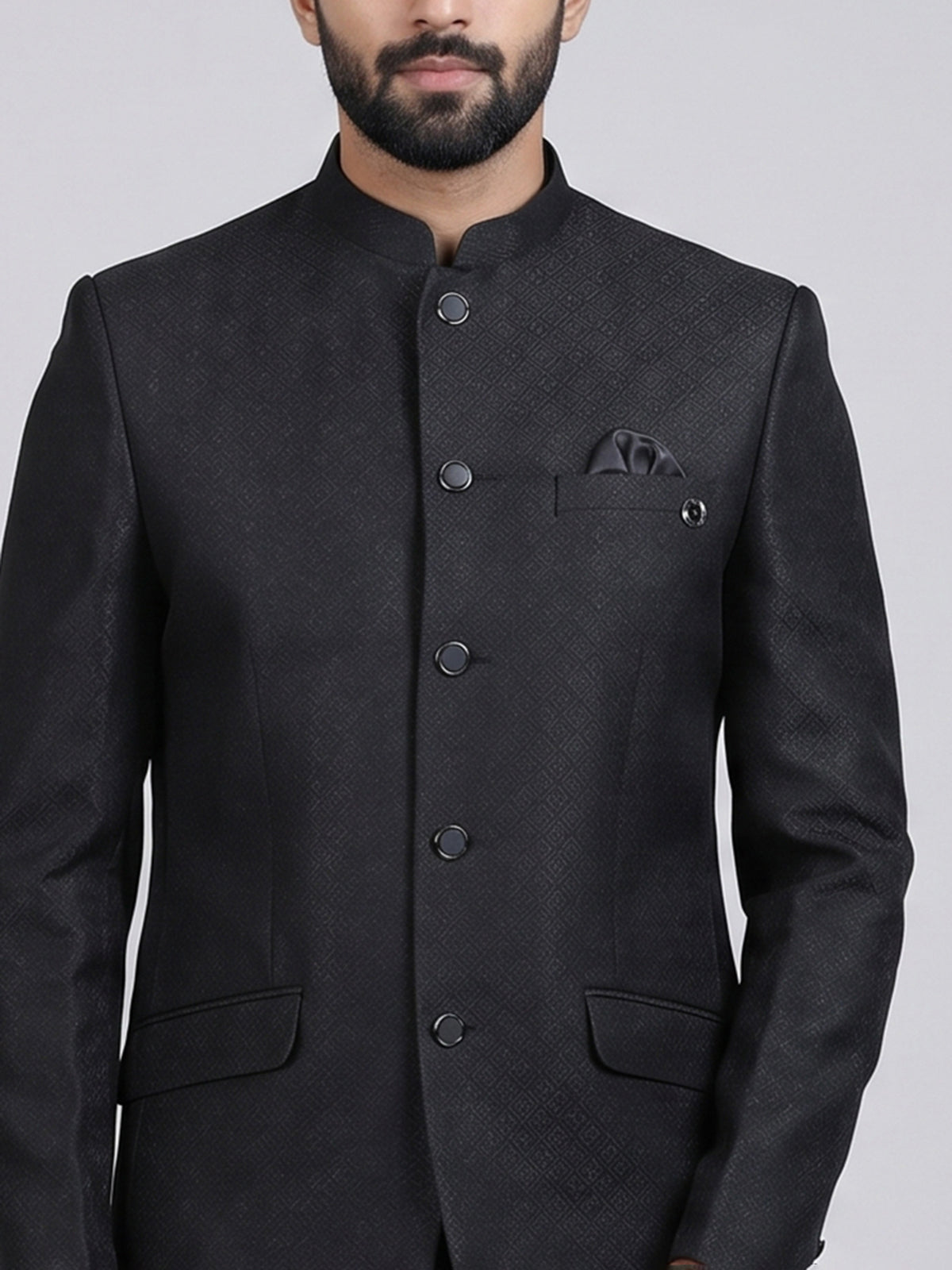 Black jacquard textured Jodhpuri blazer for men