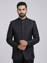 Black jacquard textured Jodhpuri blazer for men
