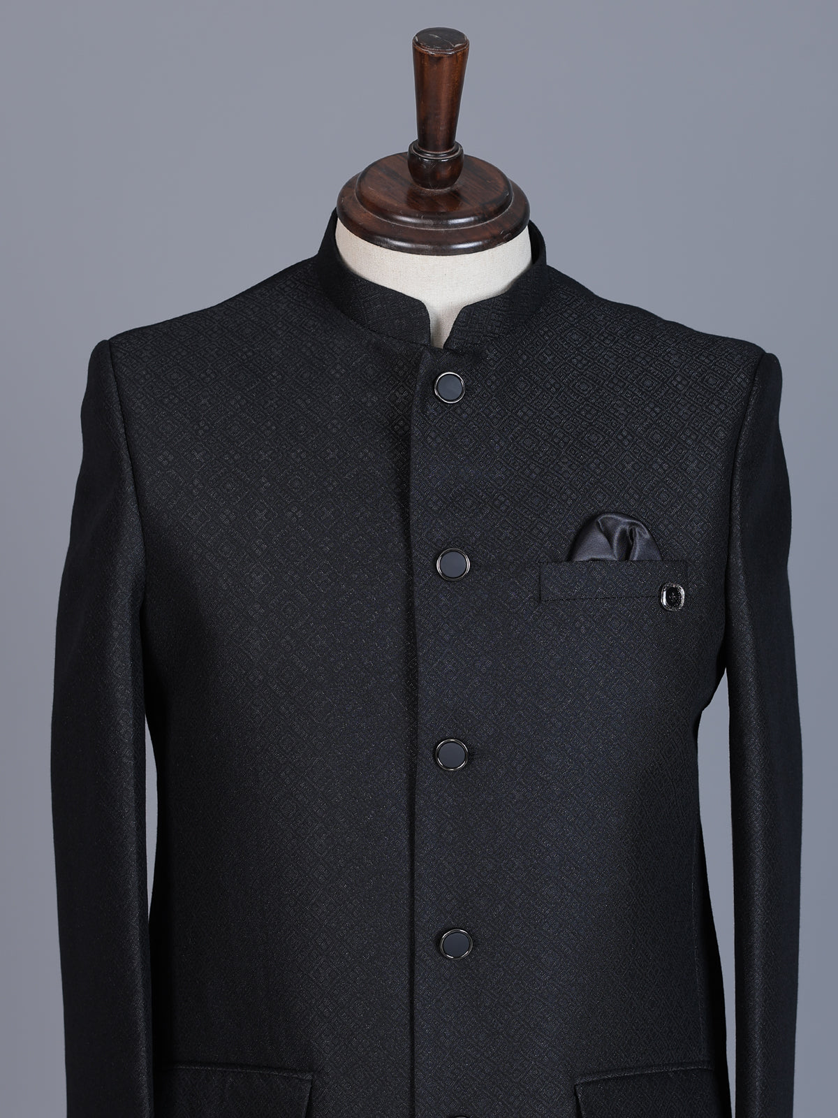 Black jacquard textured Jodhpuri blazer for men