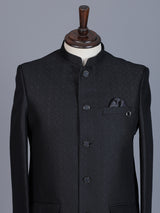 Black jacquard textured Jodhpuri blazer for men