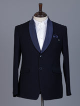 Navy terry rayon blazer for party wear