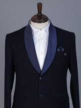 Navy terry rayon blazer for party wear