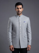 Grey linen silk blazer for reception wear