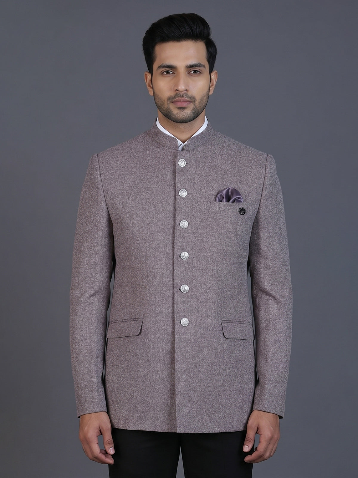 Onion pink linen silk blazer for reception wear