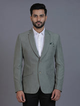 Pista green terry rayon blazer for party look