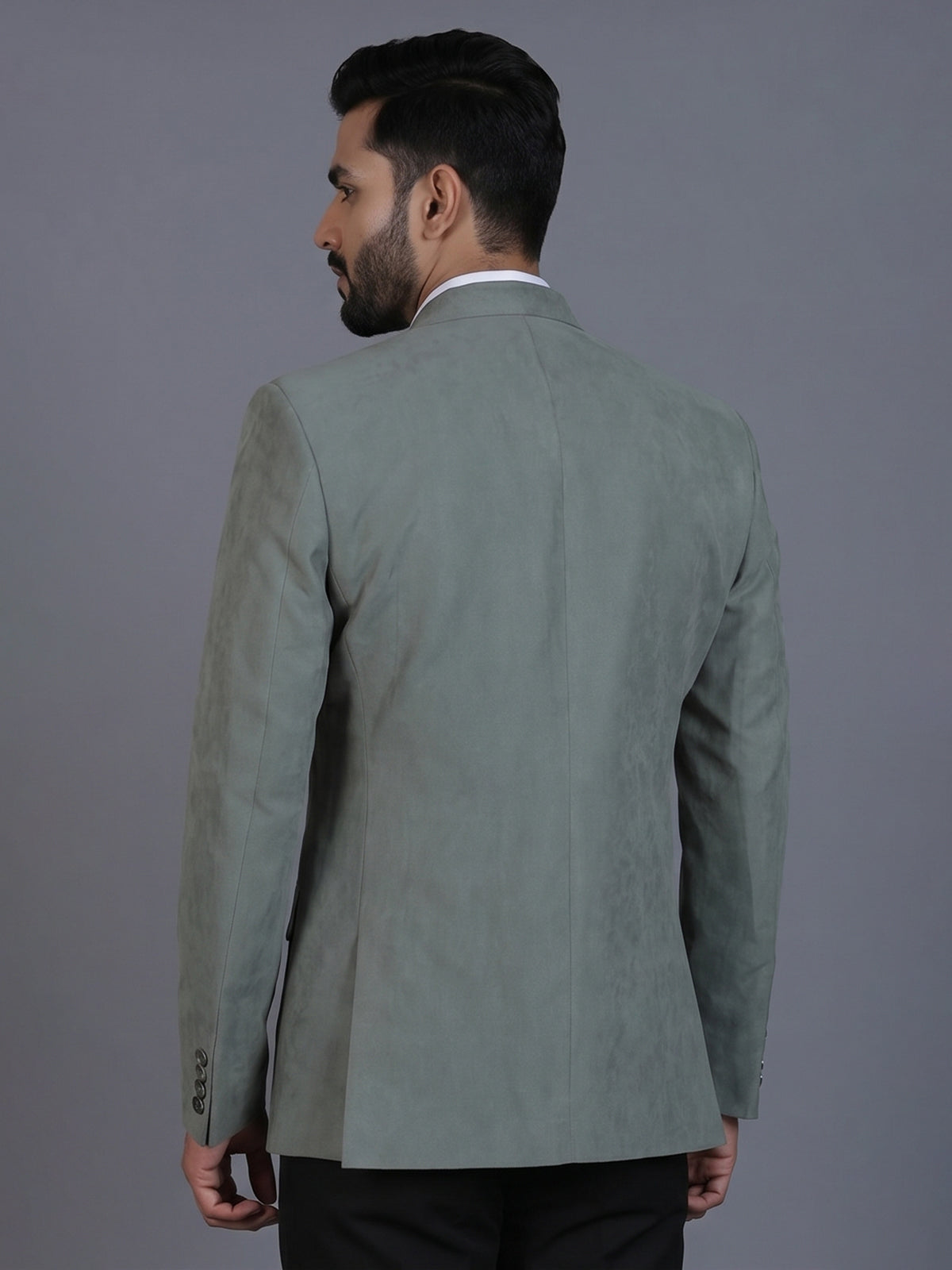 Pista green terry rayon blazer for party look
