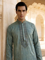 Green cotton silk daman printed kurta suit