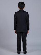 Black polyester viscose jodhpuri suit with brooch