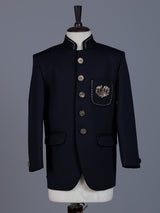 Navy polyester viscose jodhpuri suit with brooch