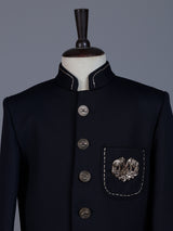 Navy polyester viscose jodhpuri suit with brooch