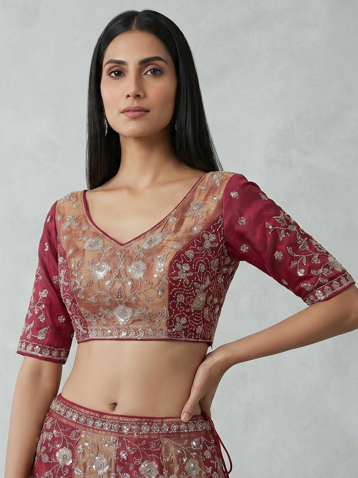 Magenta crepe silk lehenga choli with cutdana highlights