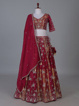 Magenta crepe silk lehenga choli with cutdana highlights
