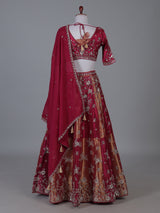 Magenta crepe silk lehenga choli with cutdana highlights