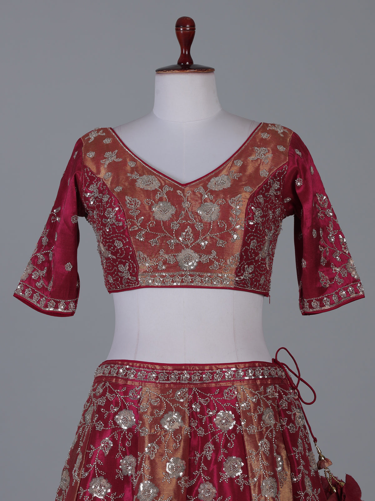 Magenta crepe silk lehenga choli with cutdana highlights