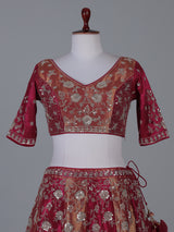 Magenta crepe silk lehenga choli with cutdana highlights