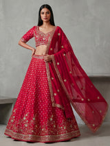 Magenta silk lehenga choli with detailed cutdana work