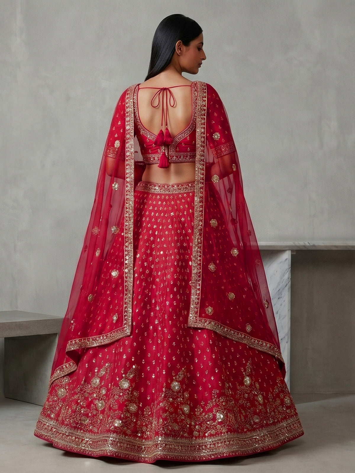 Magenta silk lehenga choli with detailed cutdana work