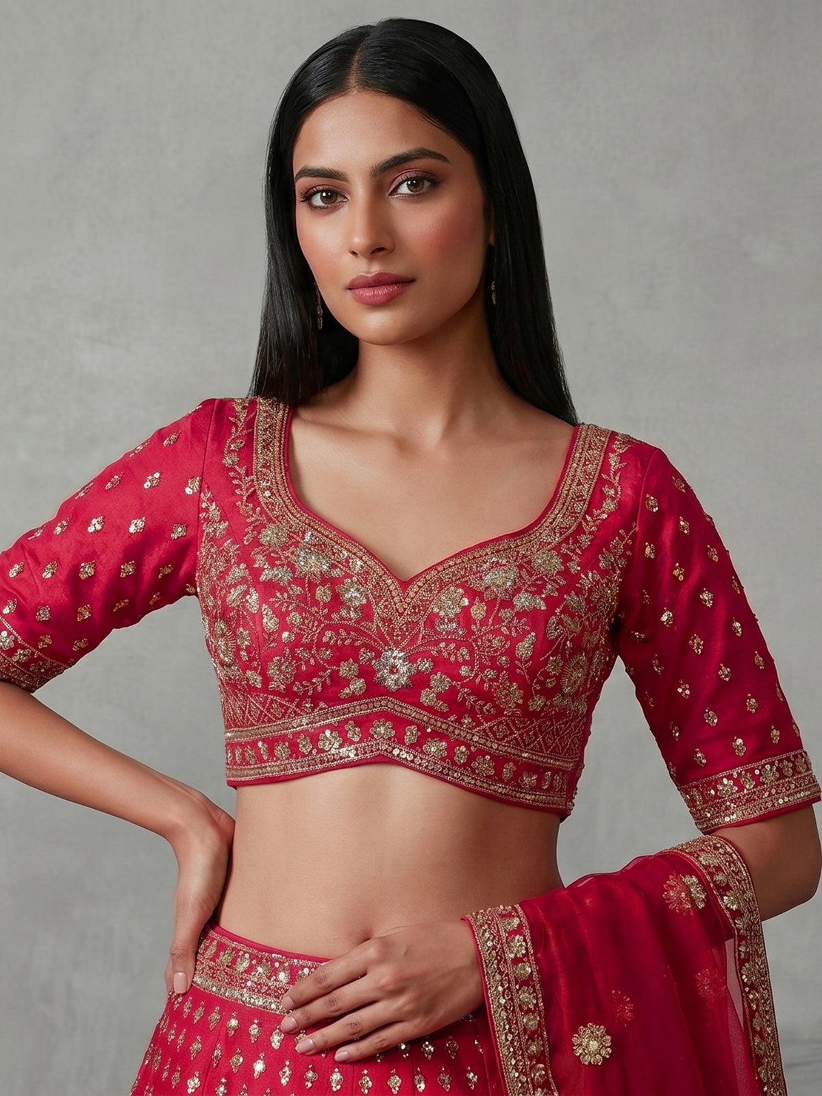 Magenta silk lehenga choli with detailed cutdana work