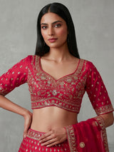 Magenta silk lehenga choli with detailed cutdana work