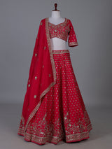Magenta silk lehenga choli with detailed cutdana work