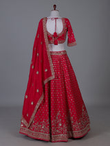 Magenta silk lehenga choli with detailed cutdana work