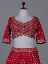 Magenta silk lehenga choli with detailed cutdana work