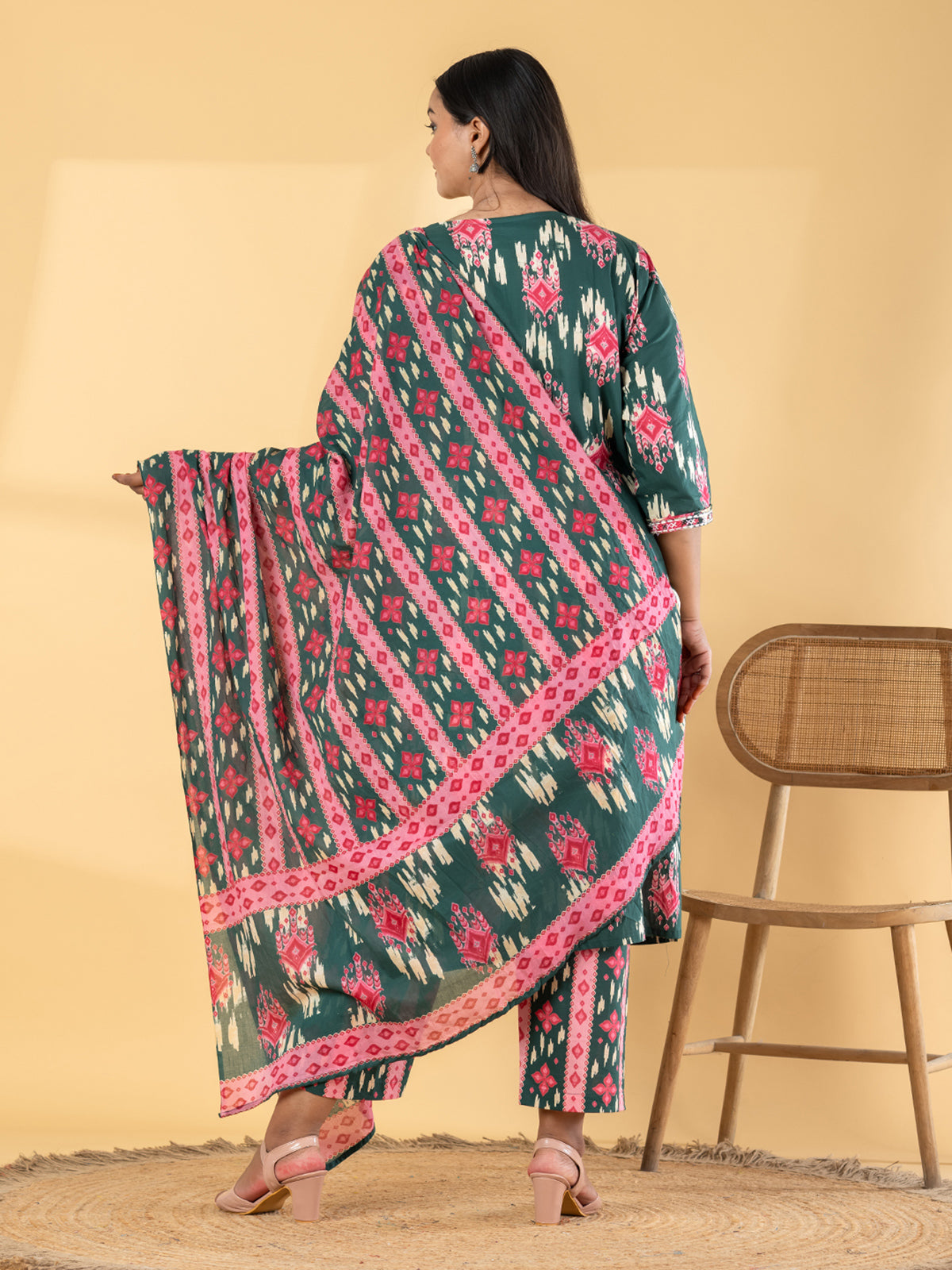 Green cotton printed kurti set for casual wear