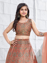 Dark peach jaquard silk lehenga choli